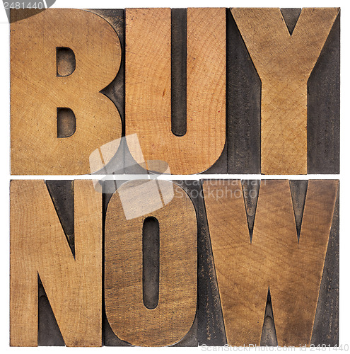 Image of buy now in wood type