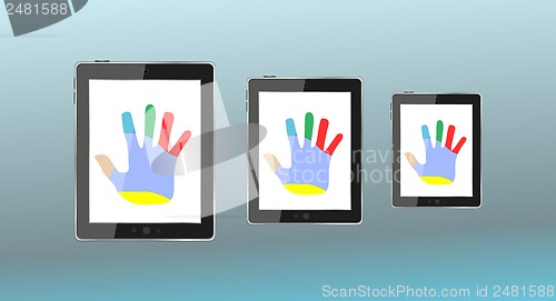 Image of abstract male hand on tablet PC