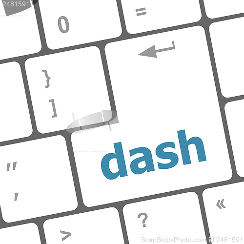 Image of dash word on keyboard key, notebook computer button