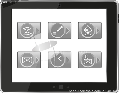 Image of Tablet PC with application icons isolated on white background