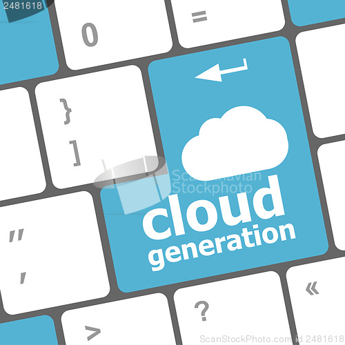 Image of cloud generation words concept on blue button of the keyboard