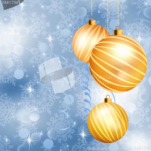 Image of Christmas ball on abstract blue lights. EPS 10