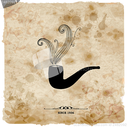 Image of Vintage postcard. Retro pipe on grunge paper.