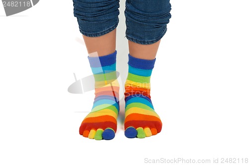 Image of legs in striped socks