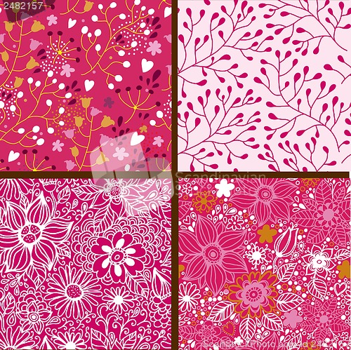 Image of Set of four colorful floral patterns.