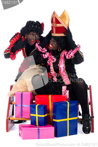 Image of Portrait of Zwarte Piet with presents