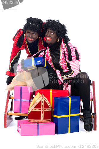 Image of Portrait of Zwarte Piet with presents
