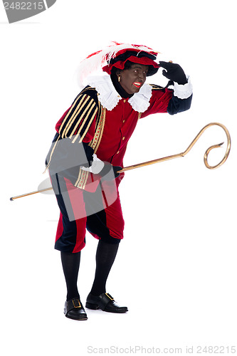 Image of Zwarte Piet with the staff of Sinterklaas