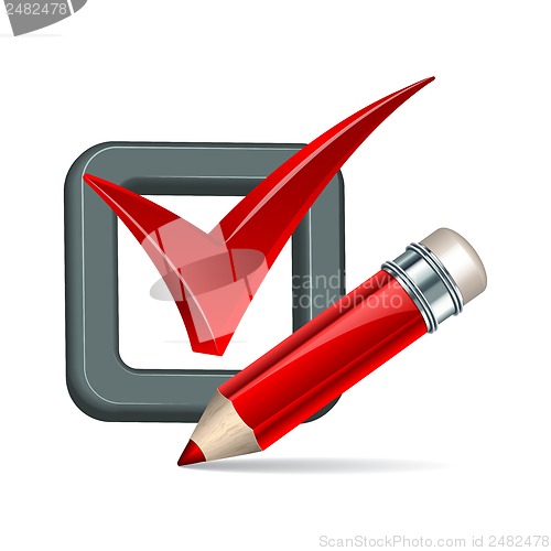 Image of Red pencil and tick mark icon