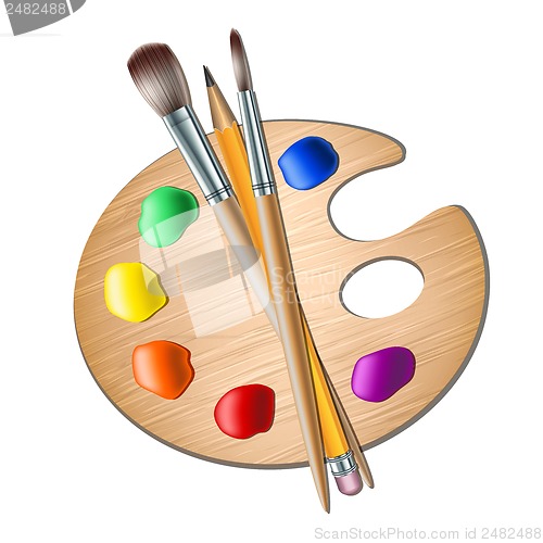 Image of Art palette with paint brush for drawing