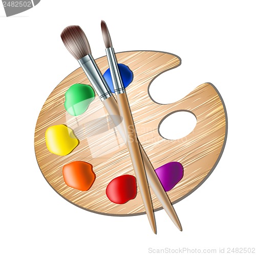 Image of Art palette with paint brush for drawing