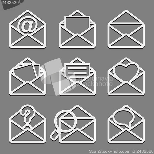 Image of Mail envelope web icons set on dark background.