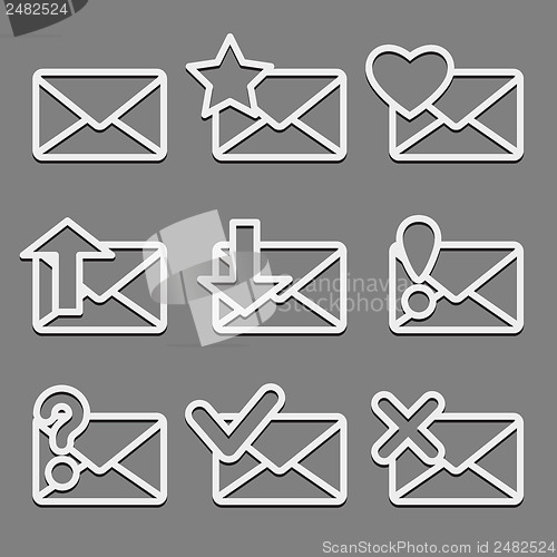Image of Mail envelope web icons set on dark background.