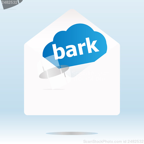 Image of bark word on blue cloud, paper mail envelope