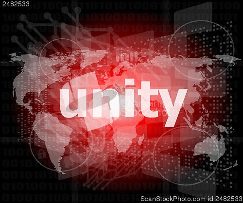 Image of unity text on digital touch screen - business concept