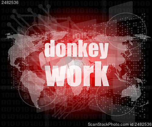 Image of donkey work text on digital touch screen interface