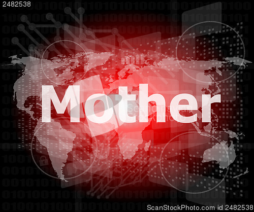 Image of mother text on digital touch screen - social concept