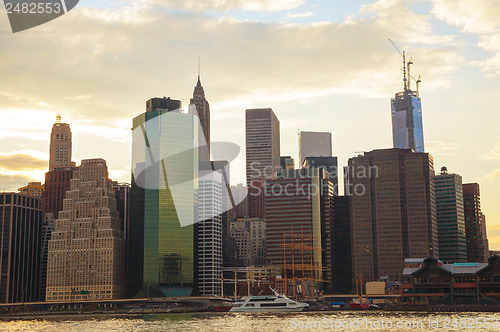 Image of New York City skyscrapers at sunset