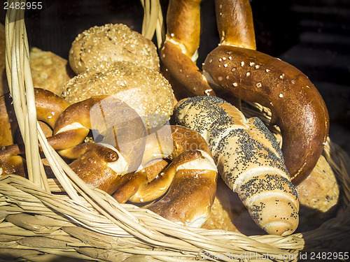 Image of Basket with bread and bretzel