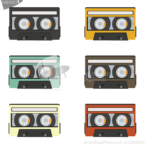 Image of collection of retro audio tapes isolated on white background
