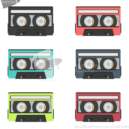 Image of collection of retro audio tapes isolated on white background