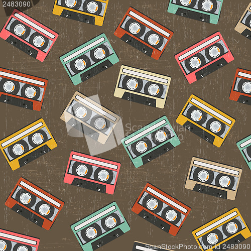 Image of seamless background with vintage analogue music recordable casse