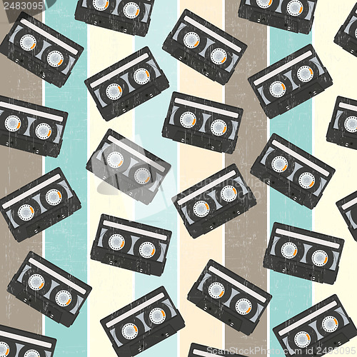 Image of seamless background with vintage analogue music recordable casse