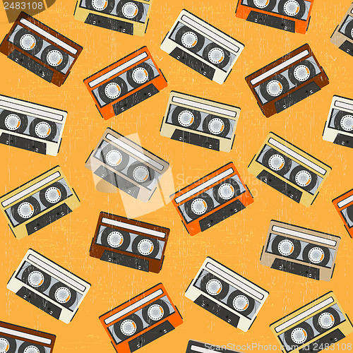 Image of seamless background with vintage analogue music recordable casse