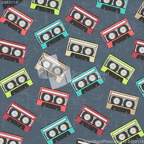 Image of seamless background with vintage analogue music recordable casse