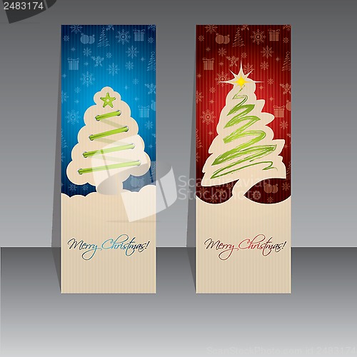 Image of Christmas label design with green trees
