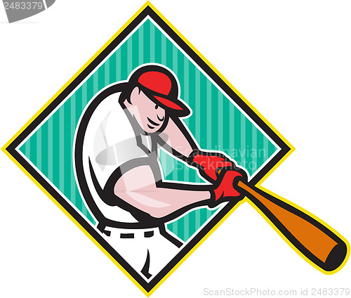 Image of Baseball Player Batting Diamond Cartoon