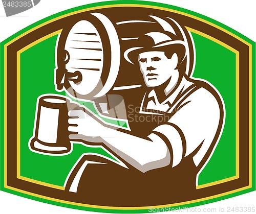 Image of Barman Bartender Pour Beer Barrel Retro