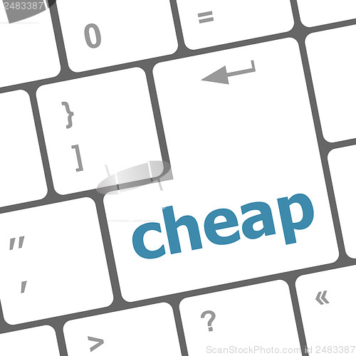 Image of cheap word on keyboard key, notebook computer button