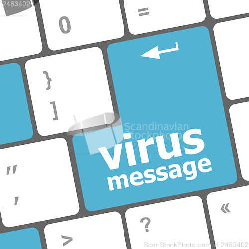 Image of Computer keyboard with virus message key