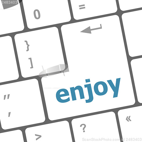 Image of enjoy word on keyboard key, notebook computer button