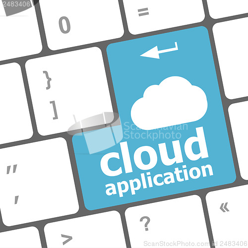 Image of cloud application words concept on blue button of the keyboard