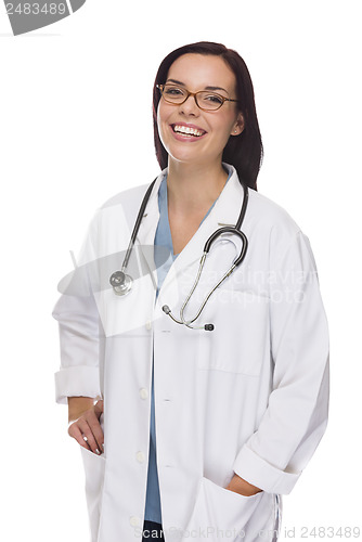 Image of Mixed Race Female Nurse or Doctor Wearing Scrubs and Stethoscope