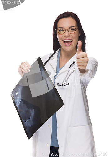 Image of Mixed Race Thumbs Up Female Doctor or Nurse Holding X-ray