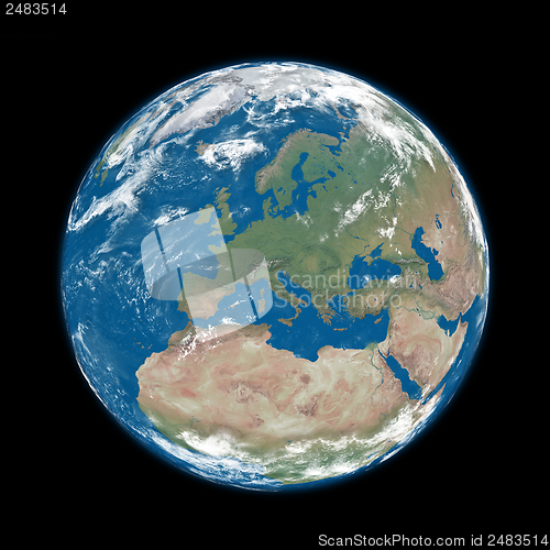Image of Europe on blue Earth