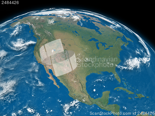 Image of North America on blue Earth