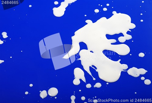 Image of Blots from milk on blue background