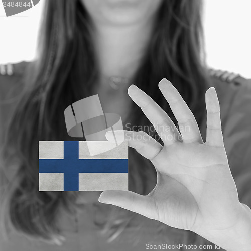 Image of Woman showing a business card