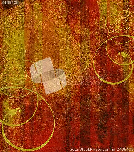 Image of gold swirls on striped mixed media