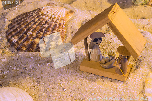 Image of Nativity scene on a beach