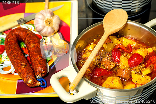 Image of Spanish stew with chorizo sausage