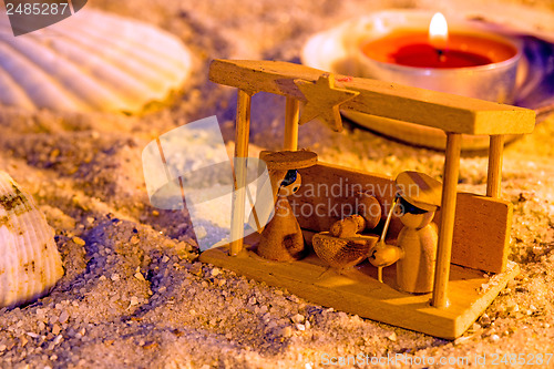 Image of Nativity scene on a beach