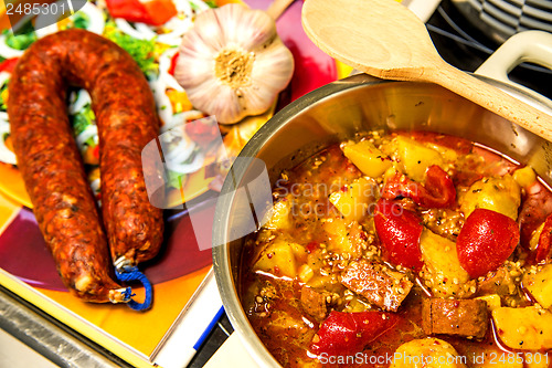 Image of Spanish stew with chorizo sausage