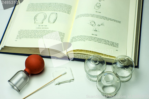 Image of Cupping glasses with textbook