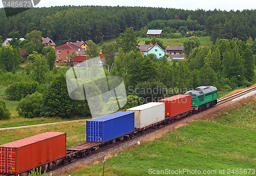 Image of Landscape with the train and a village