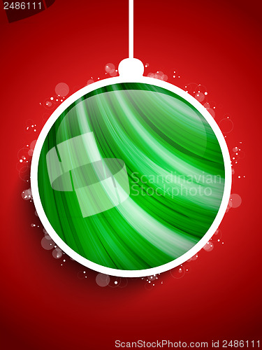 Image of Merry Christmas Happy New Year Ball on Red Background